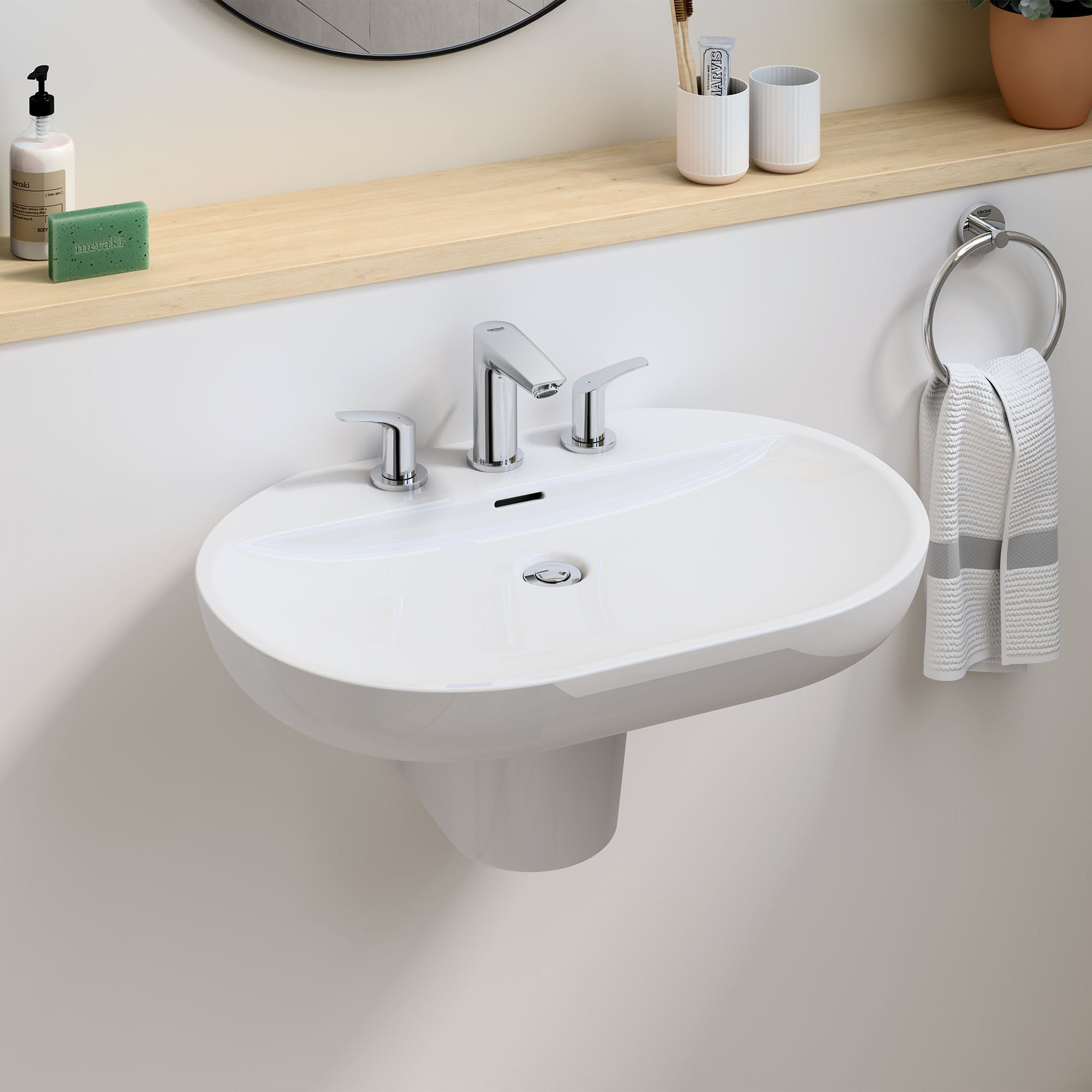 Wall Mount 27" Bathroom Sink, 3hole